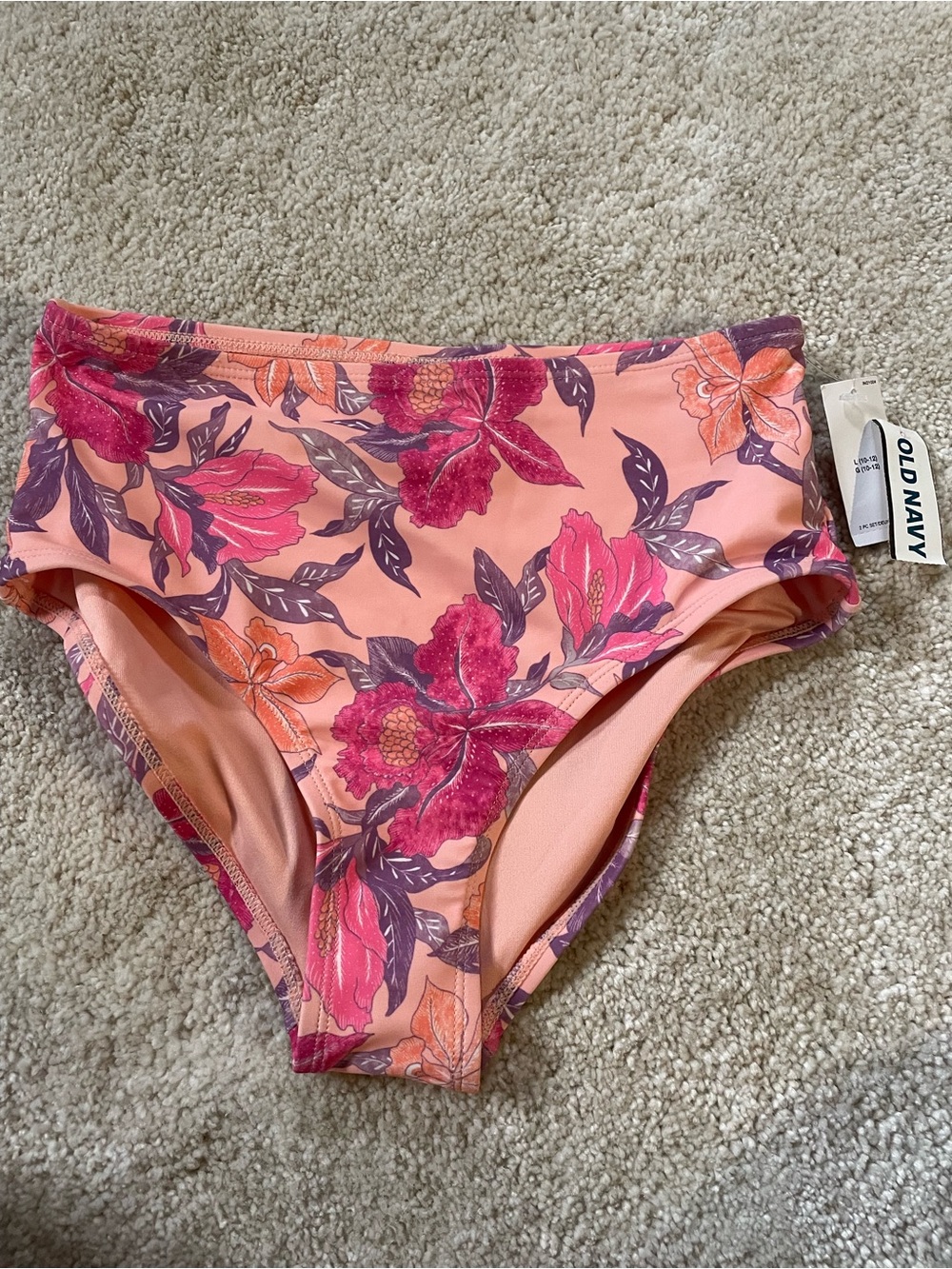 BNWT Old Navy Floral High-Waist Bikini Bottoms - Peach & Pink